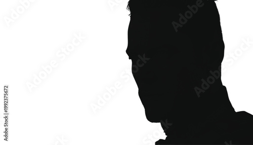 Man silhouette appears in a close-up profile view isolated against a bright white background area.