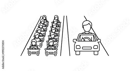 Vector illustration of cars on road, traffic congestion, transportation icons, road travel
