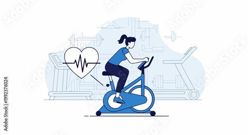 Woman Riding Exercise Bike.