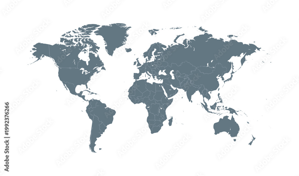 Fototapeta premium A simple world map illustration showing continents and countries on a clean background, representing global geography and travel across Earth
