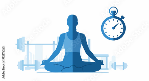 Woman Meditates with Fitness Equipment.