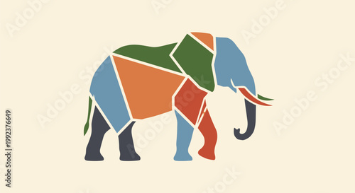 Colorful Mosaic Elephant Illustration.