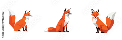Set of three whimsical cartoon foxes in various sitting poses, perfect for illustrations and designs