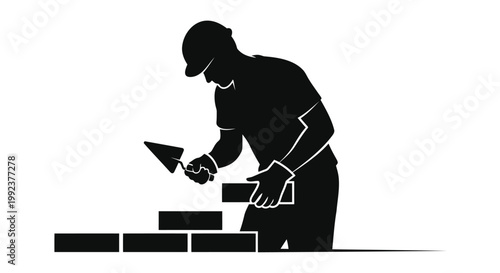 Mason, bricklayer, construction worker, building, silhouettes