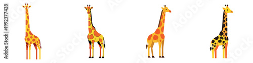 Diverse stylized giraffe illustrations, a charming visual array of long-necked mammals with varying spots, embodying African wildlife beauty in graphic form