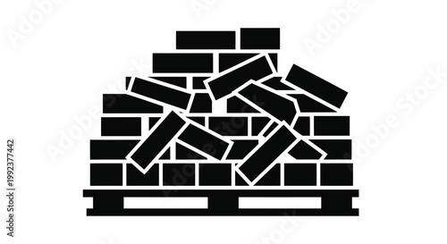 Black brick pile, broken bricks, stacked bricks, construction materials