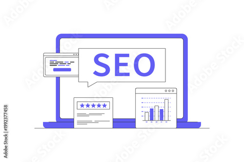 Digital marketing SEO optimized website for better user experience, higher traffic, customer engagement, and increased business sales. Flat Cartoon Vector Illustration, icon Stylish abstract design 