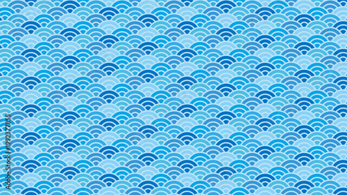 カラフルな青海波のパターン　縁起の良い和柄　和風の背景装飾イラスト　日本の伝統文様　吉祥