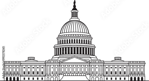 Washington dc capitol building vector line art illustration of american landmark architecture icon.