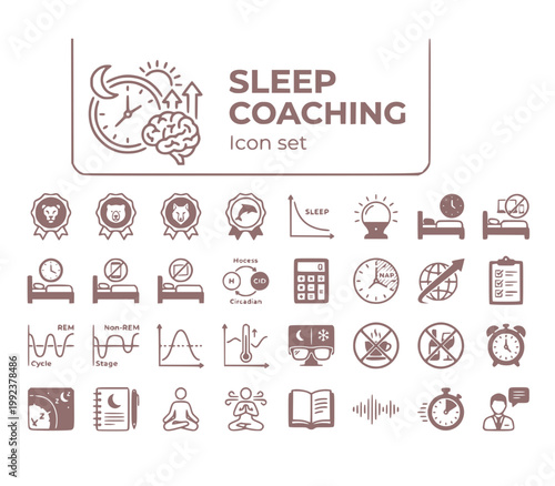 Sleep Coaching & Chronotype Science Icon Set: Circadian Rhythm & Health Vector