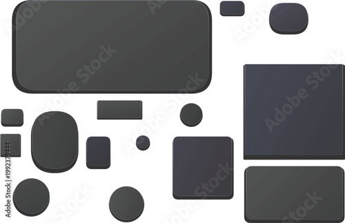 Dark Gray UI UX Elements Buttons Shapes Icons App Web Design