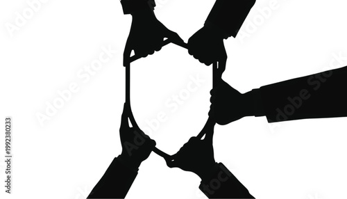 Hands forming a circle around an empty shield shape symbolize protection and security in business.