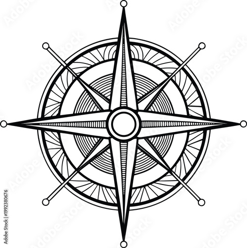 Intricate antique compass with detailed radial design and ornate markings Vector