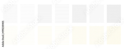 Collection of neutral toned grid, lined, and dotted paper isolated on transparent background