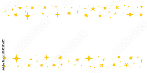 Yellow stars and sparkles decorative border isolated on transparent background