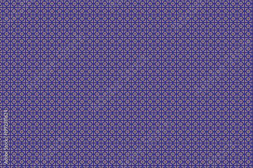 Seamless Geometric Circle and Cross Pattern in Blue and Gold Abstract Background