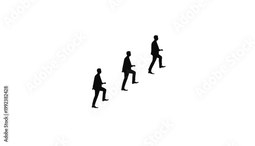 Businessmen walk up invisible stairs to symbolize professional advancement and career growth paths.