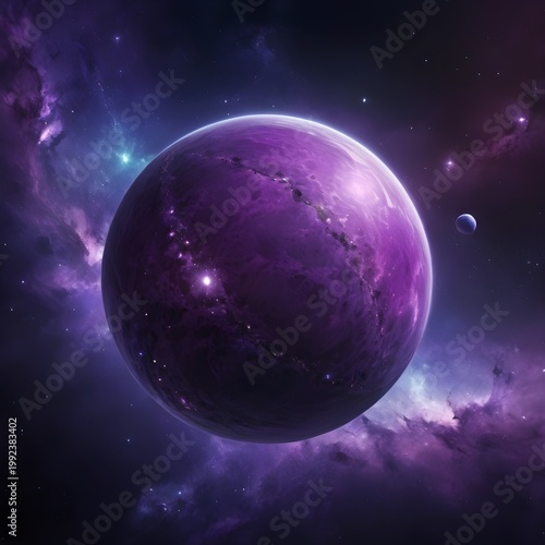 Purple Planet in Cosmic Nebula Space Scene