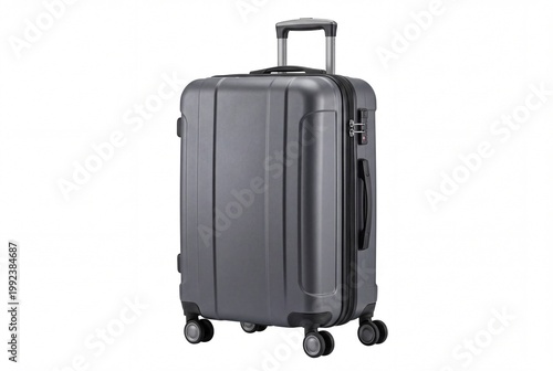 Gray hard shell suitcase with wheels isolated on white background