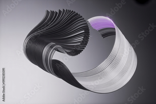 A creative spiral of black and white pages with a hint of purple on a gradient background