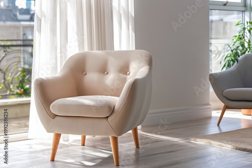 Comfortable Chair by the Window With Natural Light in a Living Room on a Sunny Day