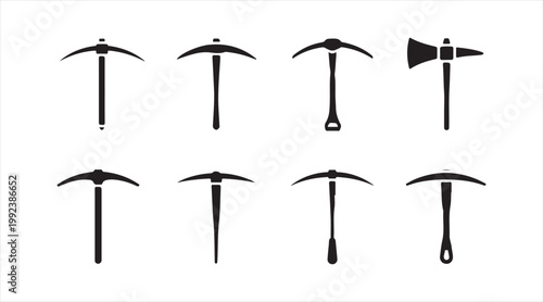 Flat design pickaxe icons pack for mining, geology, and industrial work themes