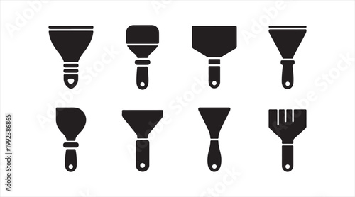 Flat design scraper and spatula icons pack for painting and construction tasks