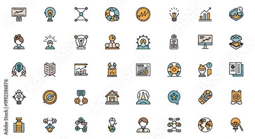 Collection of Business and Finance Icons Representing Growth and Ideas.