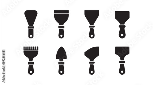 Surface preparation symbols set showing scraping and filling tools in flat style