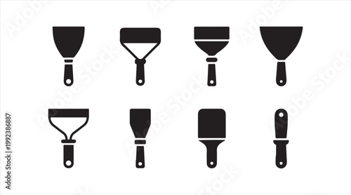 Black paint scraper icon collection with spatula tools for renovation and repair work