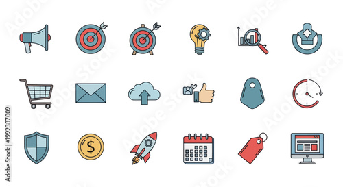 Collection of Business and Marketing Icons for Digital Strategy.