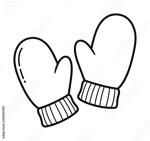 Vector of a pair of winter mittens with ribbed cuffs in