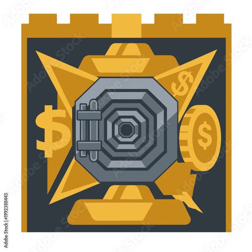 Golden badge with gray center.