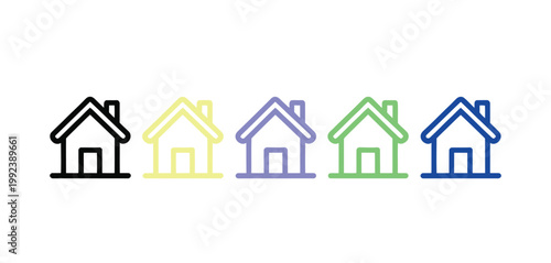 House colorful icons set with different shades and styles