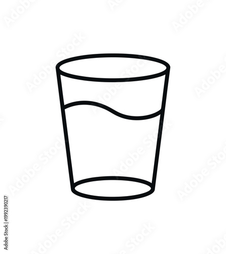Glass cup with water simple black line illustration