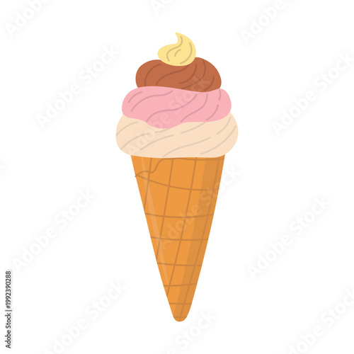 Cute pastel ice cream cone with creamy topping in soft minimal naive style with gentle highlights.