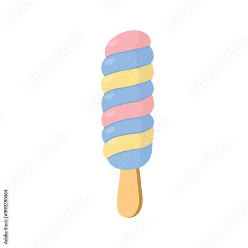 Colorful twisted popsicle in pastel tones with playful striped design.