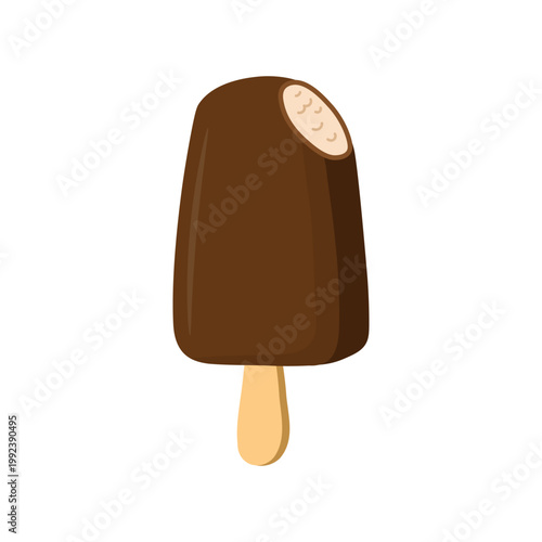 Classic chocolate covered ice cream bar with creamy inside in soft pastel style.