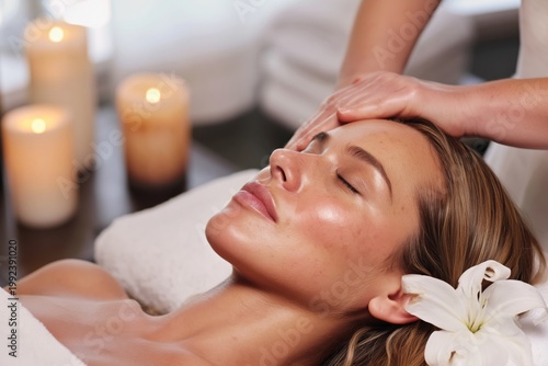 Woman Receives a Facial Massage in a Wellness Center During Evening Hours
