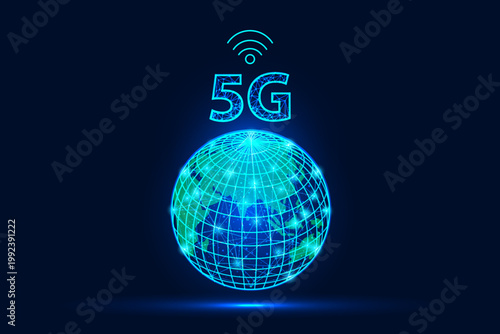 Vector illustration of the concept of 5G technology for digital communications, global data connectivity and communication.