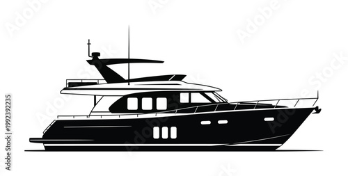 Sleek vector of a modern motor yacht with a spacious top deck and elegant design