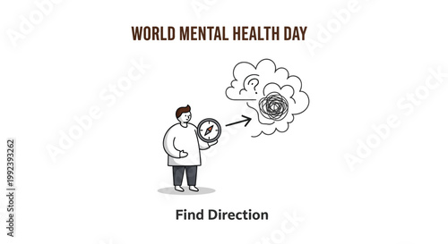 World Mental Health Day, mental health awareness, vector illustration, find direction, support