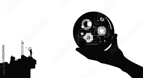 hand holding futuristic technology disk with cityscape background