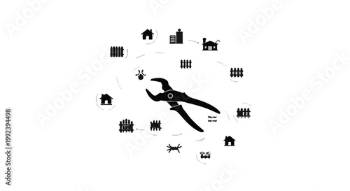 Pliers surrounded by house and building construction icons