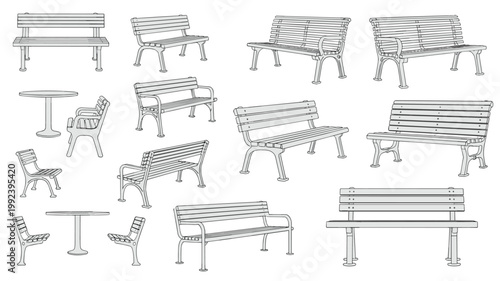 Collection of park benches and tables line park furniture outdoor furniture