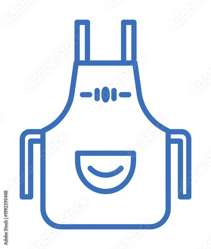 Simple blue vector of a functional apron with a front pocket and straps