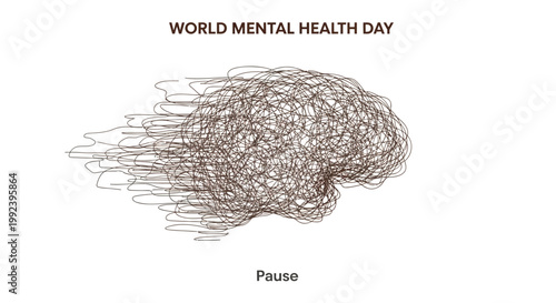 World Mental Health Day awareness, mental health illustration, brain concept, pause and reflect
