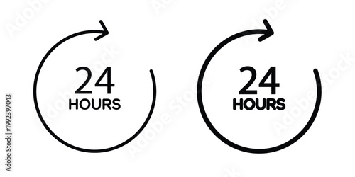 24 hours icon design concept. Stroke and flat icons set