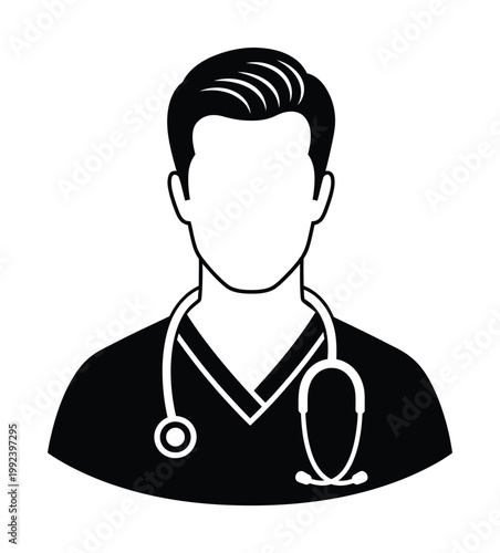 Vector of a healthcare professional wearing scrubs with a stethoscope around their neck