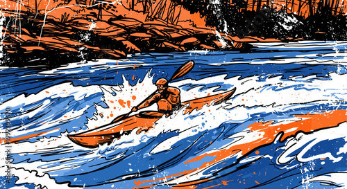 Kayaker Navigating Rapids